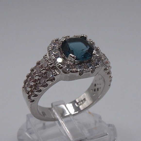 Stunning  2.5ctw Blue Sapphire / Diamond Halo Bridal Ring 925 Sterling Silver - Picture 4 of 16